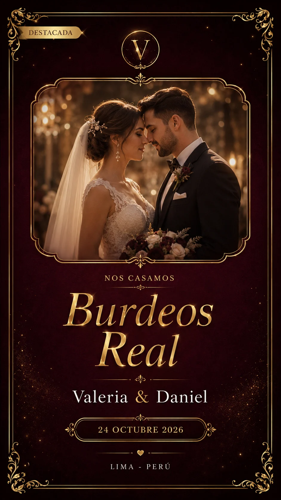 Invitación digital Burdeos Real